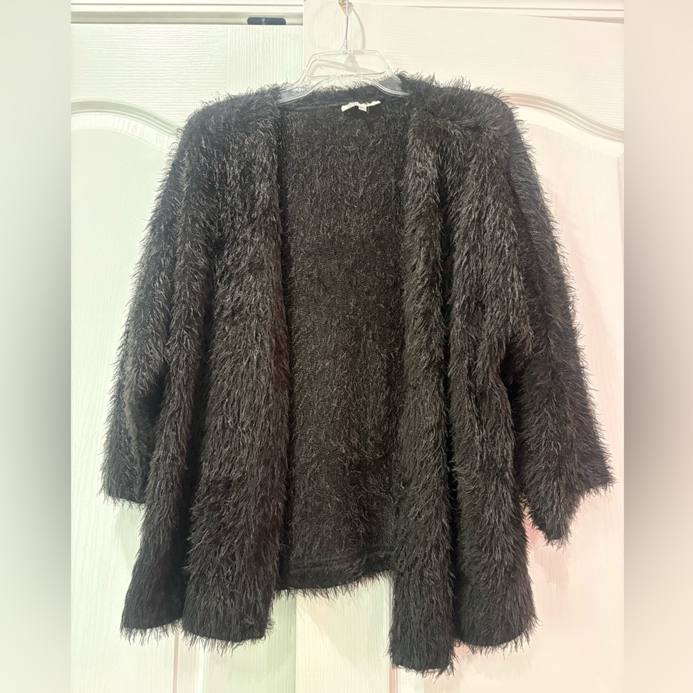 Open-Front Black Fuzzy Cardigan Sweater